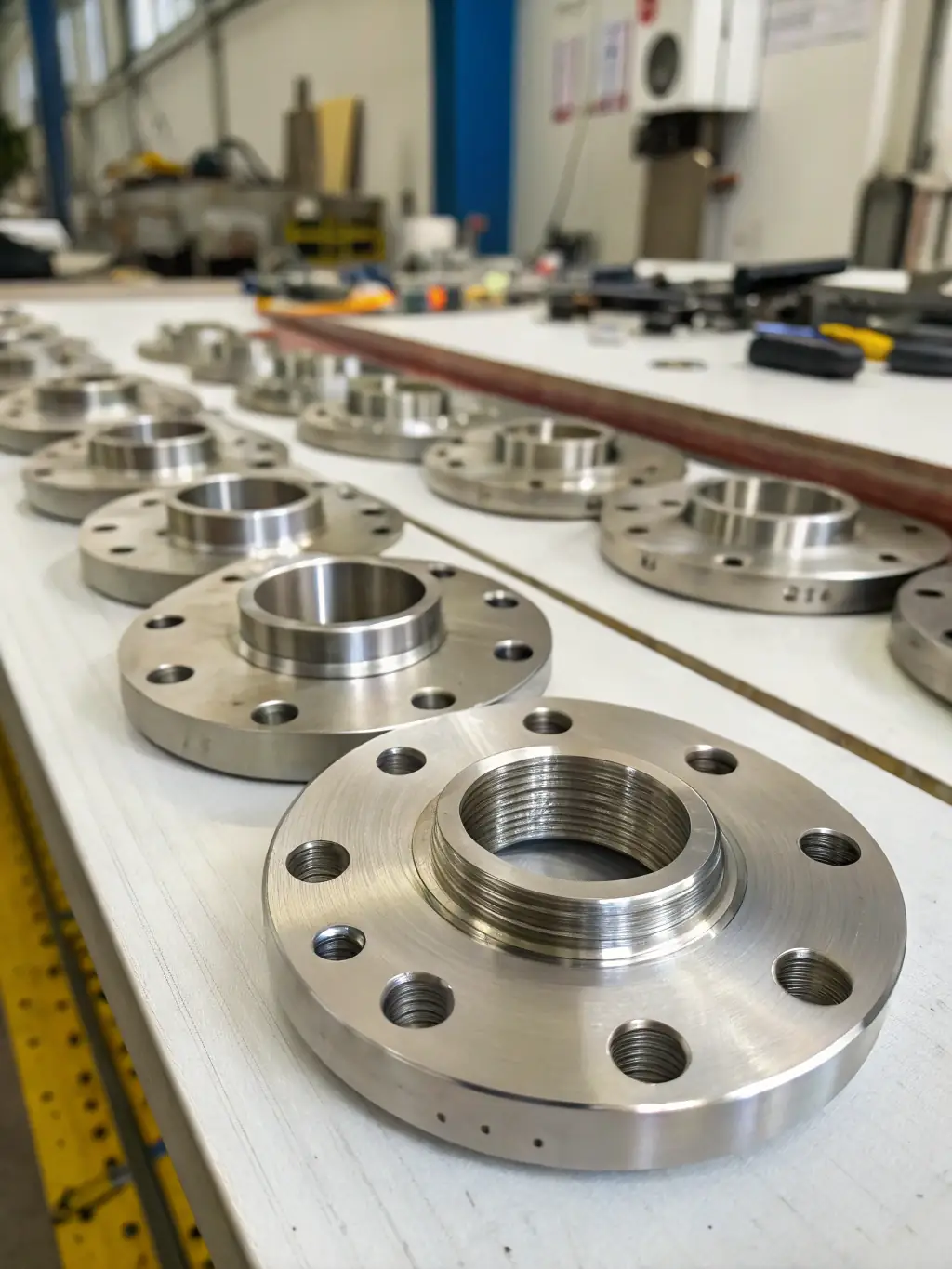 An image of precision-engineered stainless steel hydraulic components, highlighting the durability and quality of AquaRidge's manufactured products.