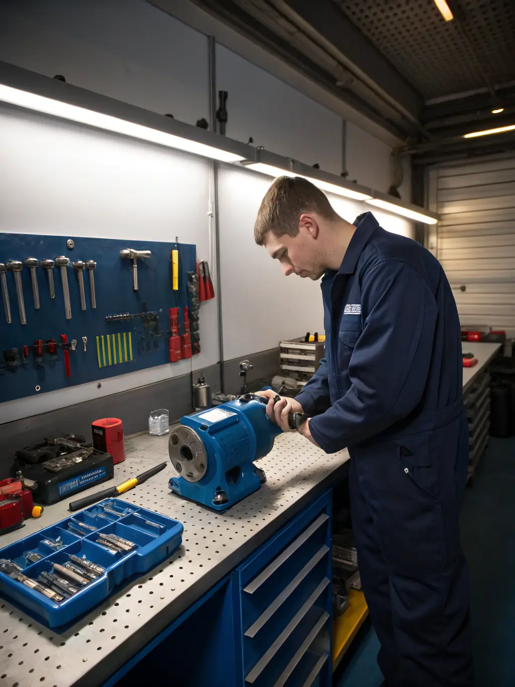 A close-up shot of an AquaRidge technician inspecting the internal components of a disassembled electric submersible pump, highlighting the meticulous diagnostic process.